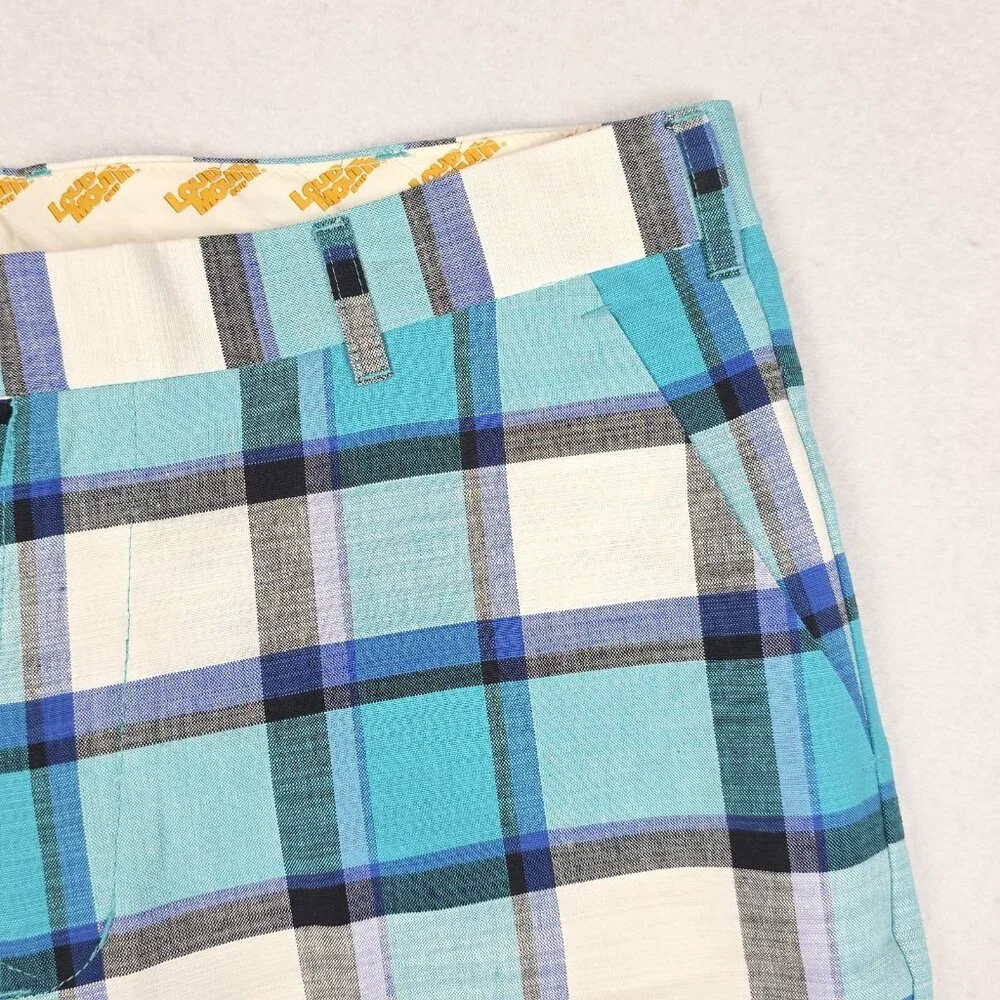 Loudmouth Men's Golf Shorts Sz 34 Plaid Blue Teal‎ Black 100% Cotton Preppy Bold